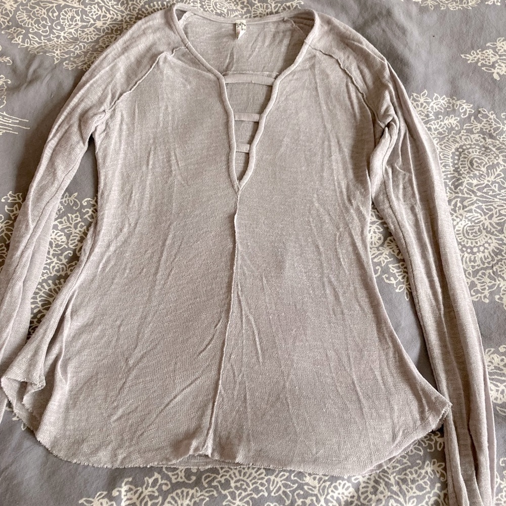 Free People Intimate Grey Long-Sleeve Too, Size Small